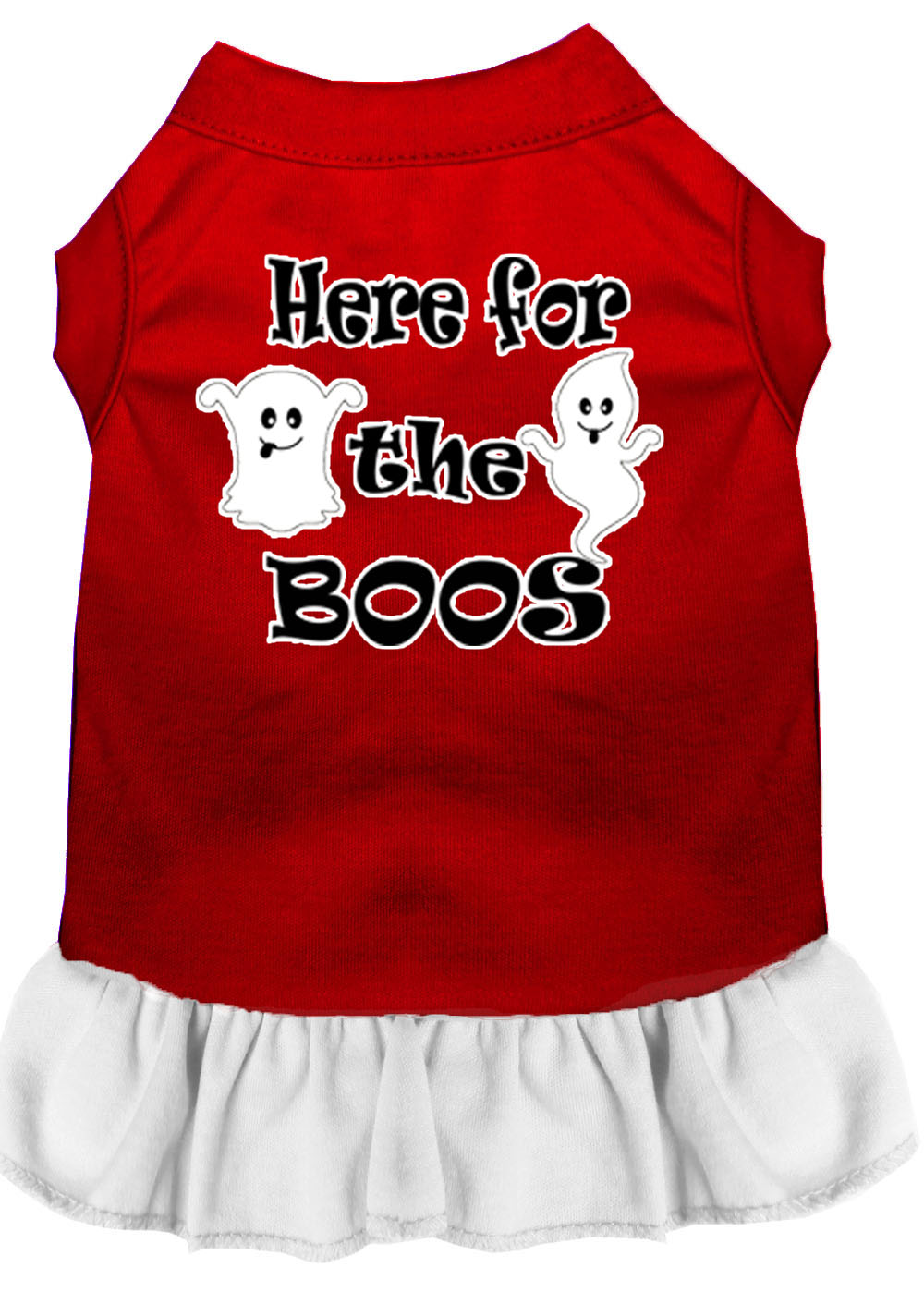 Here for the Boos Screen Print Dog Dress Red with White Lg